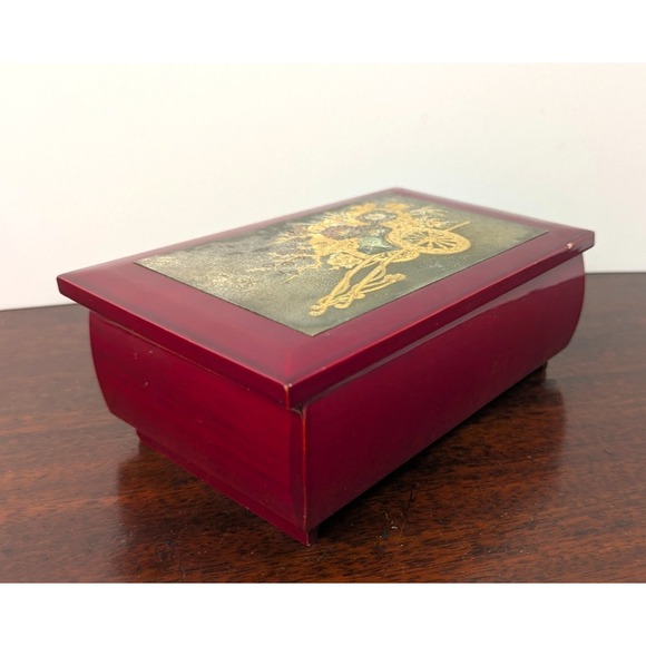 Westland Co Other - Vintage Westland Co Japan Red Lacquer Musical Jewelry Box Floral Cart Evergreen